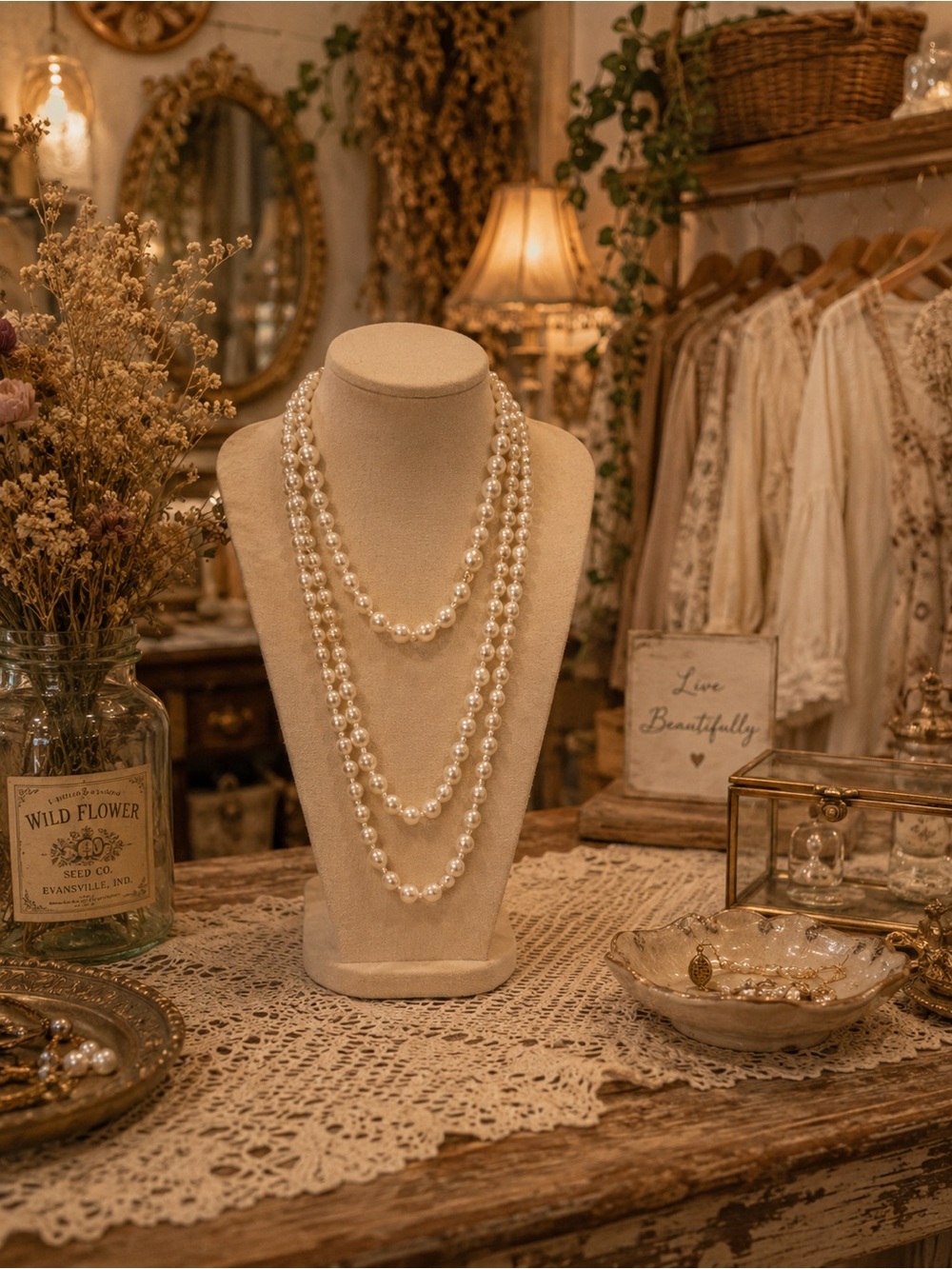 Set of Two Faux Pearl Necklaces- Opera Length (Long) and Choker Length